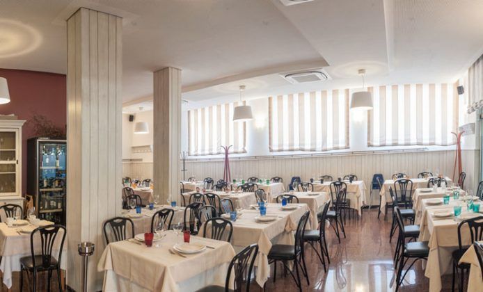 A large dining room filled with tables and chairs.