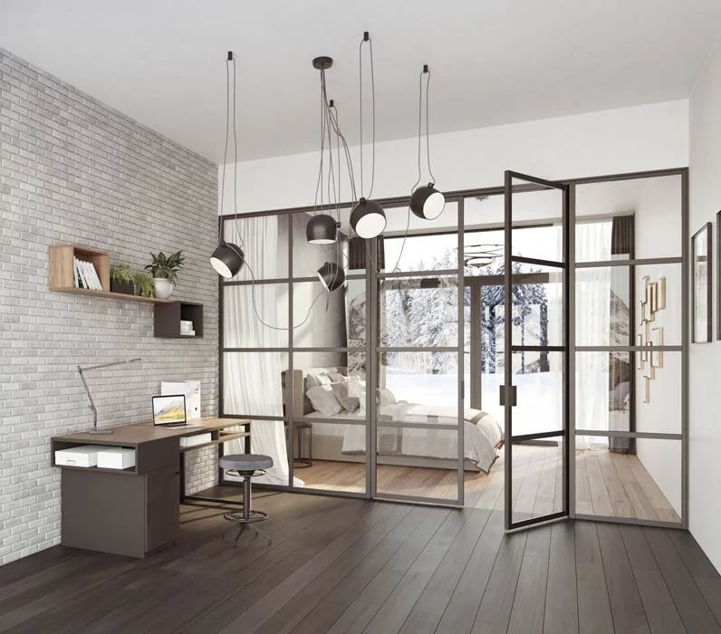 Bureau et porte verrière en plan 3D