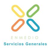 Logotipo de ENMEDIO Servicios Generales con figuras coloridas en forma de cruz en amarillo, verde, naranja y azul.