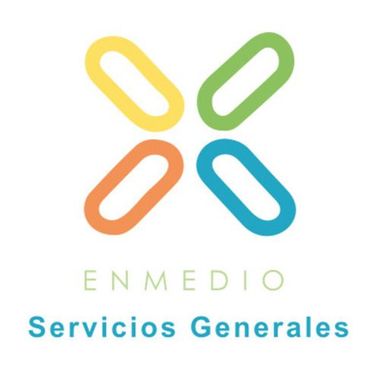 Logotipo de ENMEDIO Servicios Generales con figuras coloridas en forma de cruz en amarillo, verde, naranja y azul.