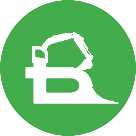 Ein weißes Baggersymbol in einem grünen Kreis.