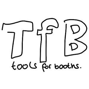 Ein schwarz-weißes Logo für TFB Tools for Booths