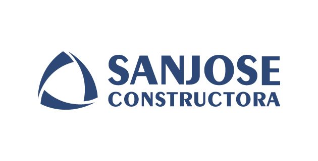 El logotipo de San José Constructora es azul y blanco sobre un fondo blanco.