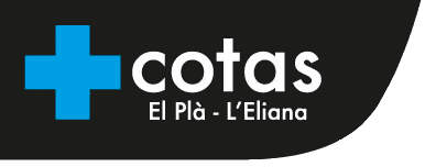 A logo for cotas el pla l' eliana with a blue cross