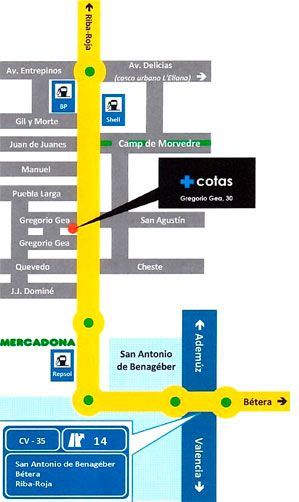 Un mapa de una ciudad que muestra la ubicación de las cotas.