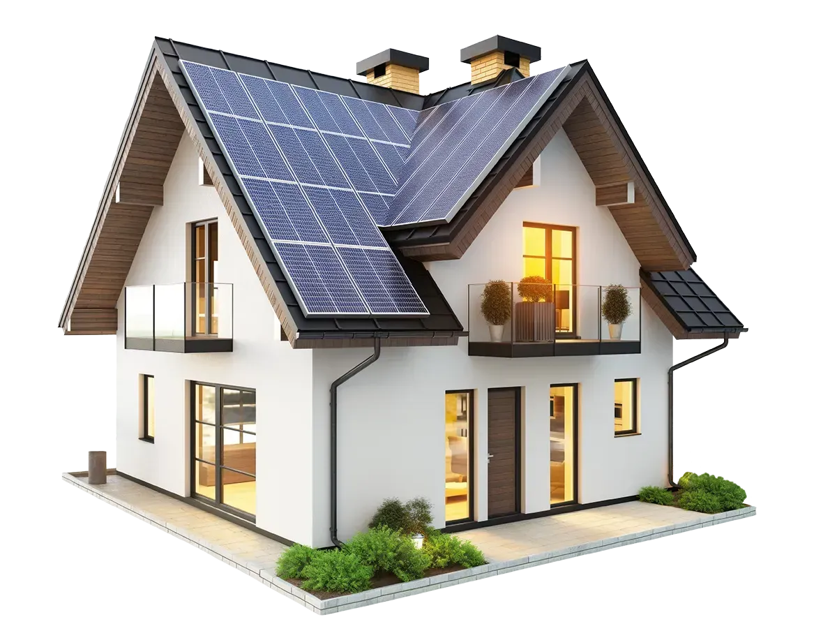 Maison neuve avec des panneaux solaires sur la toiture