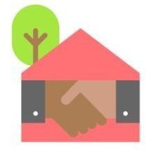 Un apretón de manos delante de una casa con un árbol al fondo.