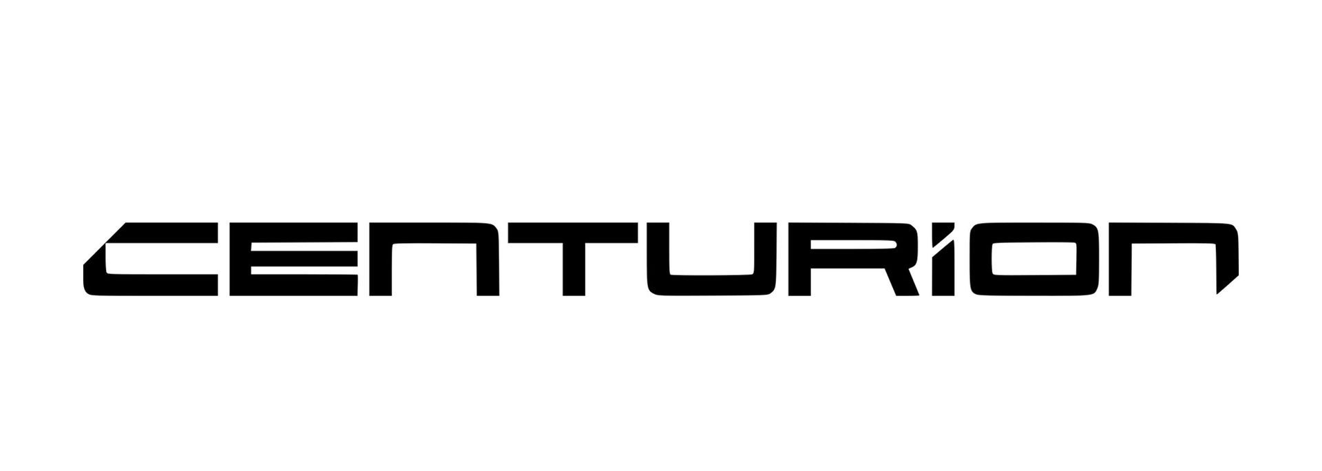 Ein schwarzweißes Logo für Centurion auf weißem Hintergrund.