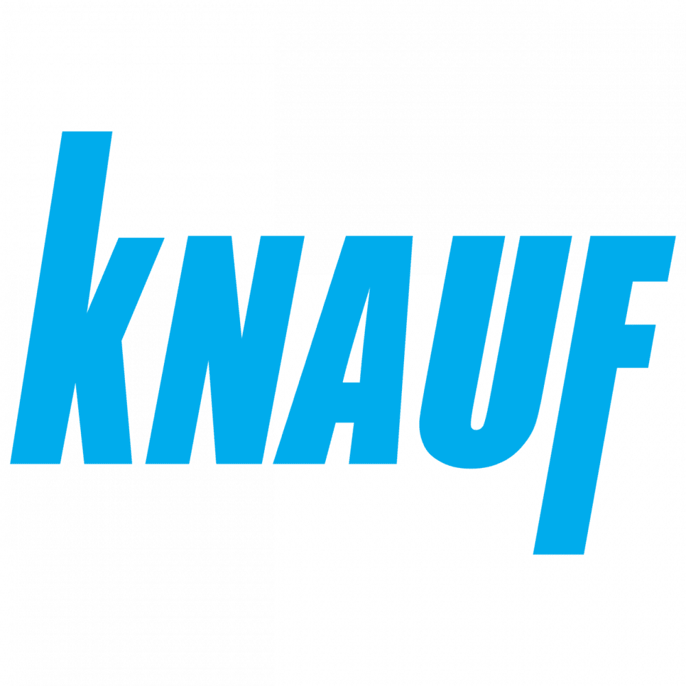 El logotipo de Knauf Insulation es azul y gris sobre un fondo blanco.