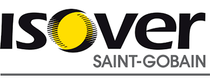 El logotipo de Isover Saint-Gobain es negro y amarillo.
