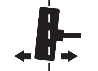 Carretera con un tramo inclinado hacia un lado, flanqueado por flechas que indican movimiento en direcciones opuestas.