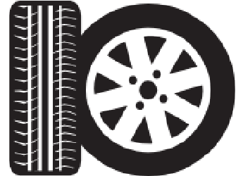 Neumático y rueda de automóvil, ilustración en blanco y negro.
