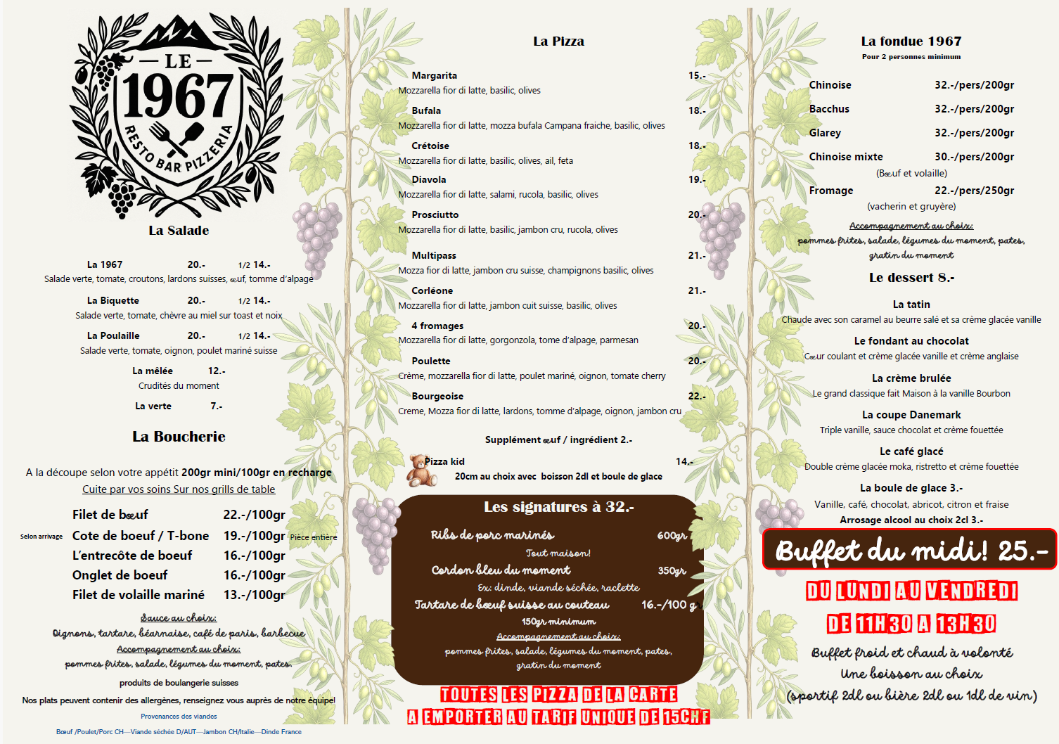 Carte du restaurant