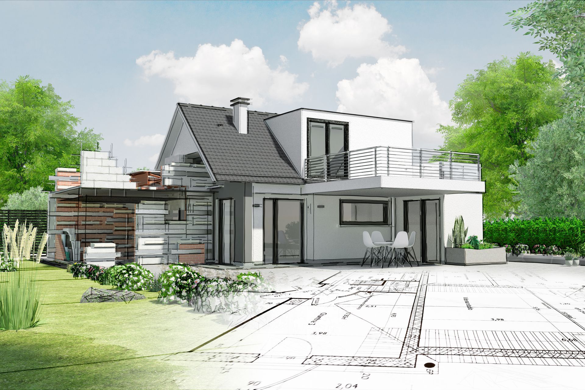 Un schéma d'extension de maison.