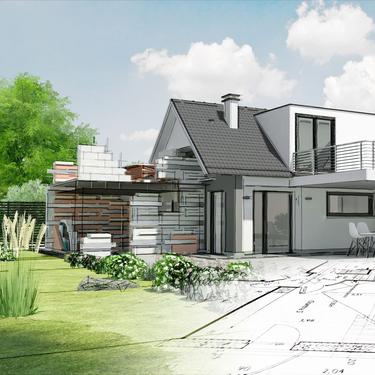 Le dessin d'une extension de maison.