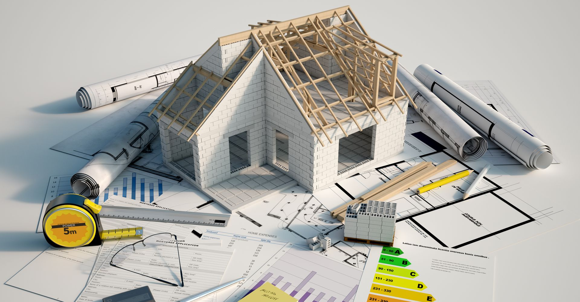 Une maquette de maison sur un plan.