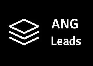 Logotipo de ANG Leads: formas geométricas blancas apiladas junto al texto "ANG Leads" sobre fondo negro.
