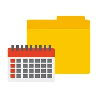 Calendario al lado de una carpeta de archivos amarilla.