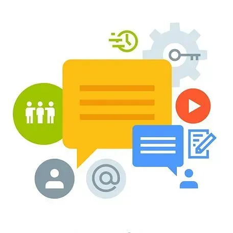 Iconos que representan la comunicación, incluidos mensajes, personas y medios.