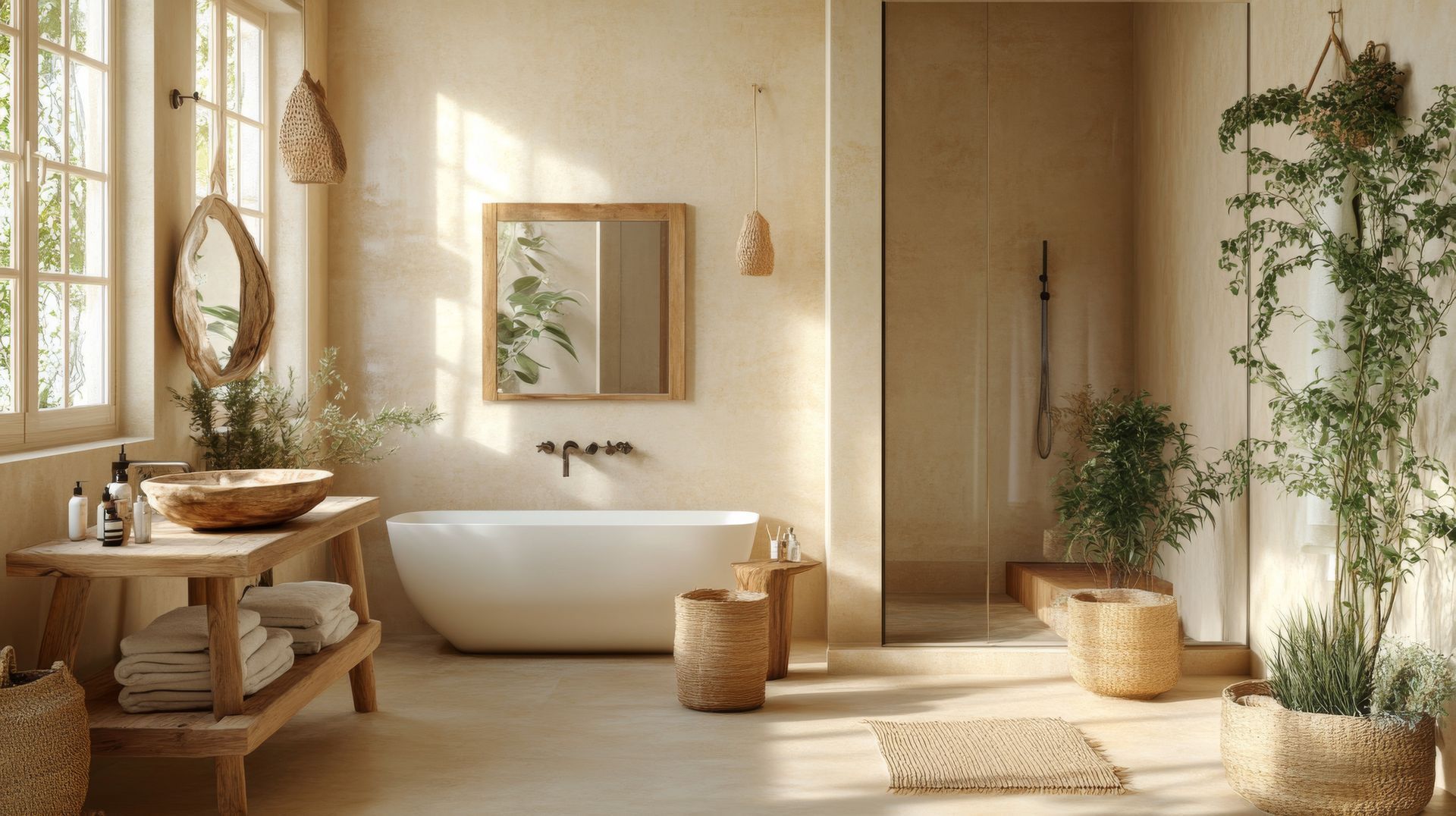 Une baignoire et une douche avec des murs peints