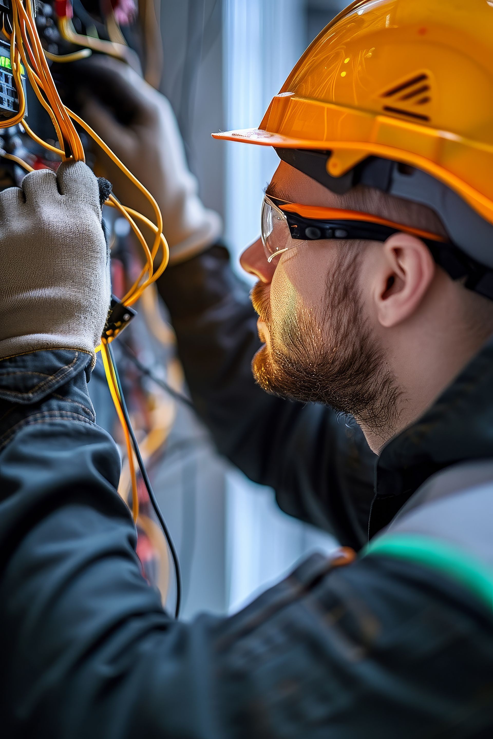 Un homme remet aux normes les installations électriques