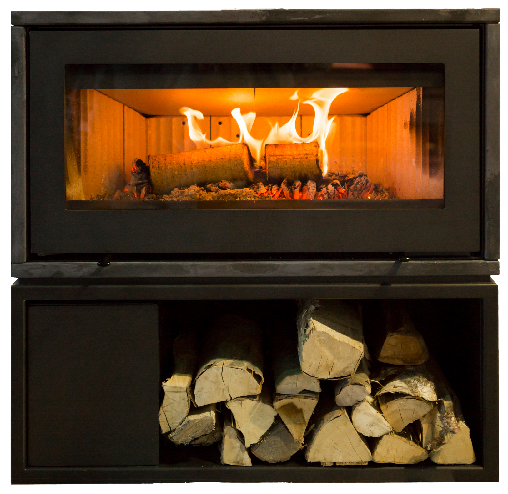 Poêle à bois allumé