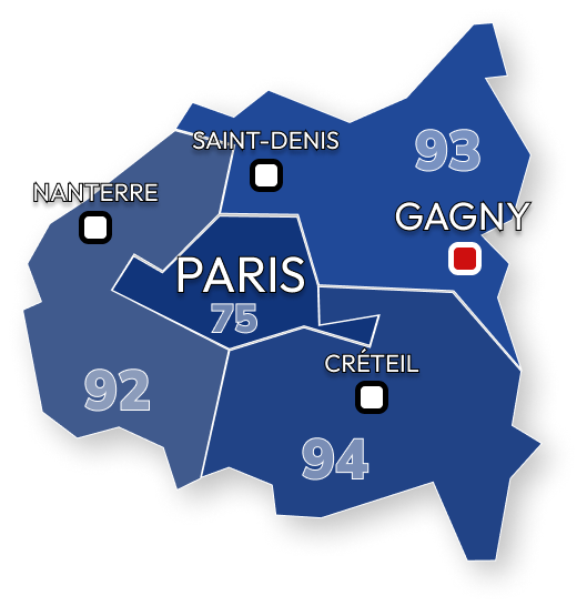 Carte de Paris et de la banlieue avec la commune de Gagny visible