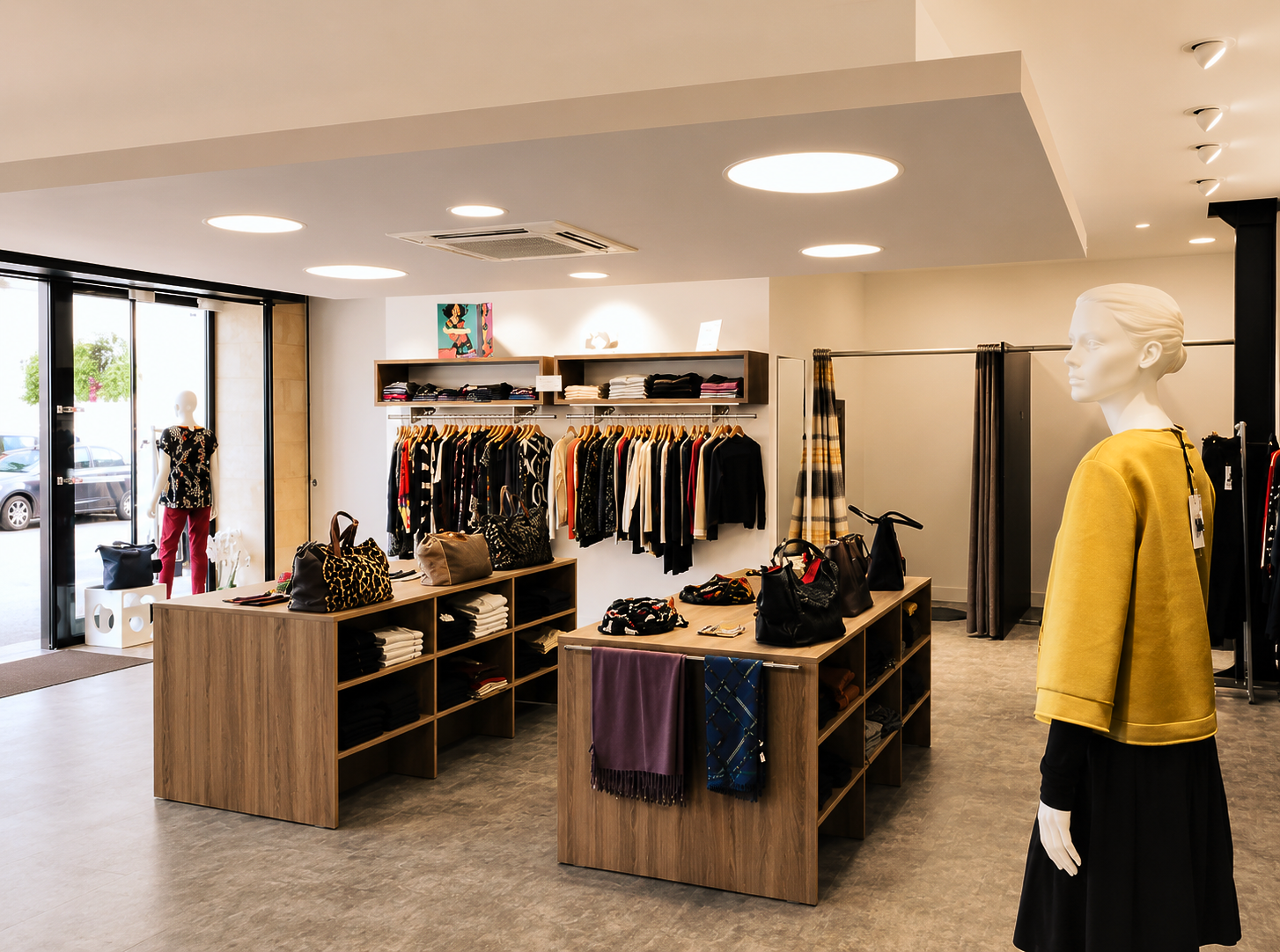 Magasin de vêtements Une Image De Soi avec des mannequins présentant des vêtements en vitrine.