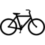 Una silueta en blanco y negro de una bicicleta sobre un fondo blanco.
