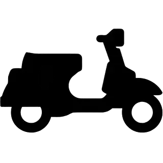 Una silueta en blanco y negro de un scooter sobre un fondo blanco.