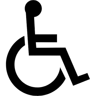 Una silueta en blanco y negro de una persona en silla de ruedas.