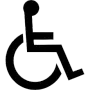 Una silueta en blanco y negro de una persona en silla de ruedas.