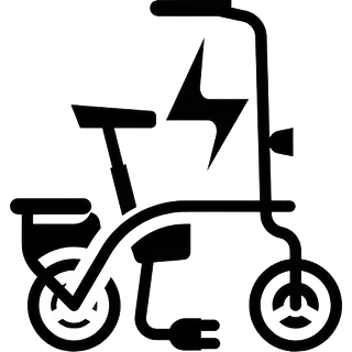 Una silueta en blanco y negro de un scooter eléctrico con un rayo sobre él.