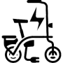 Una silueta en blanco y negro de un scooter eléctrico con un rayo sobre él.