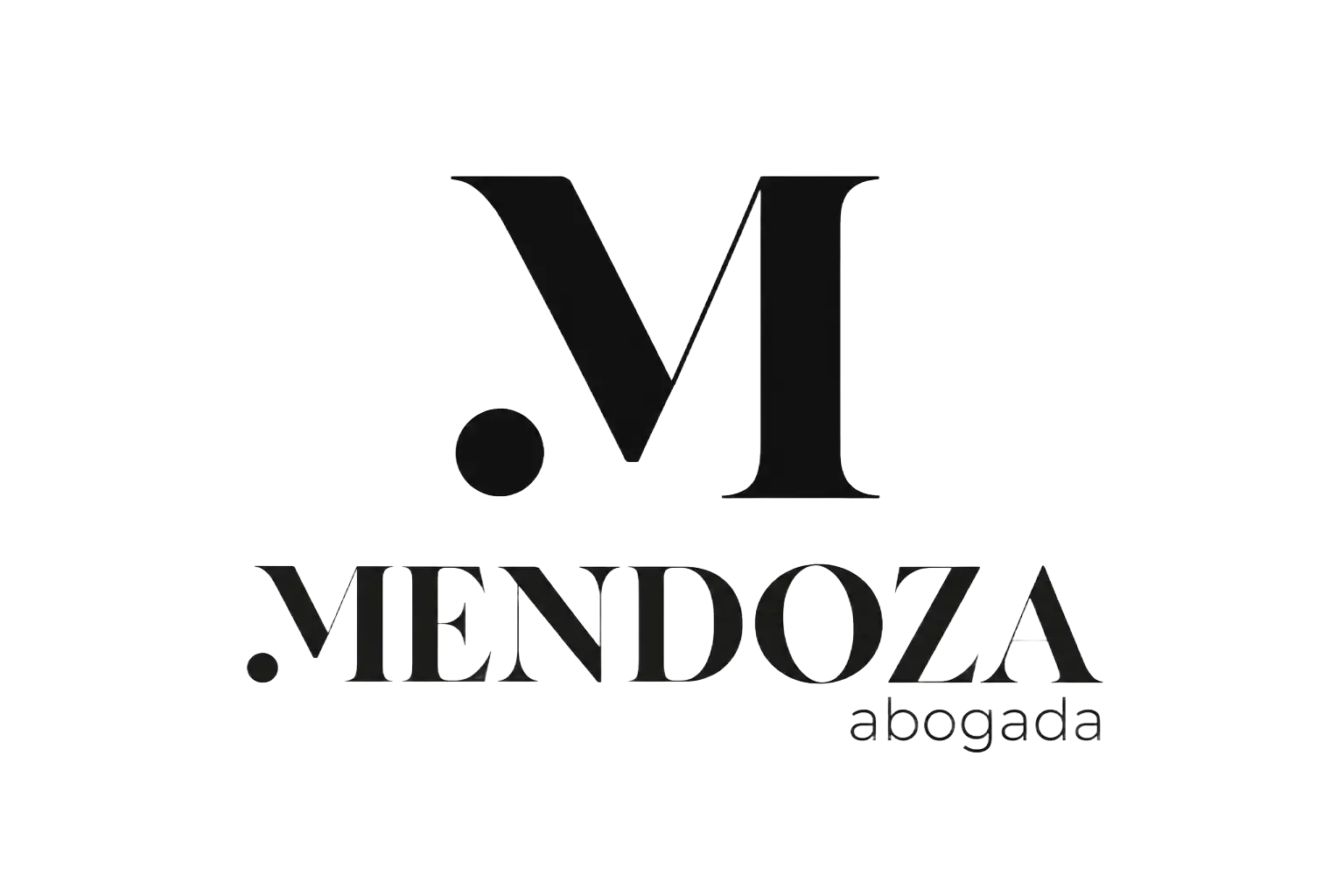 Logotipo en blanco y negro con la inscripción “Mendoza abogada” y una M estilizada sobre el nombre.