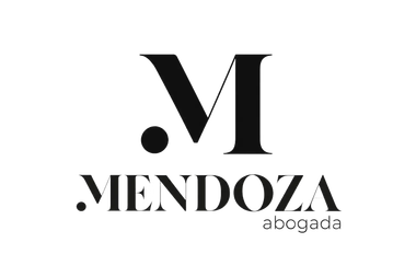 Logotipo en blanco y negro con la inscripci&oacute;n &ldquo;Mendoza abogada&rdquo; y una M estilizada sobre el nombre.