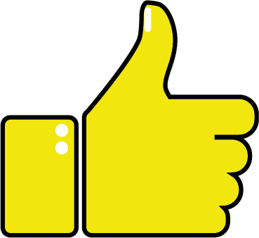 Un icono de pulgar hacia arriba amarillo sobre un fondo blanco.