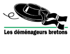 Vers la page d'accueil Logo noir et blanc d’un déménageur avec camion stylisé et texte Les déménageurs bretons