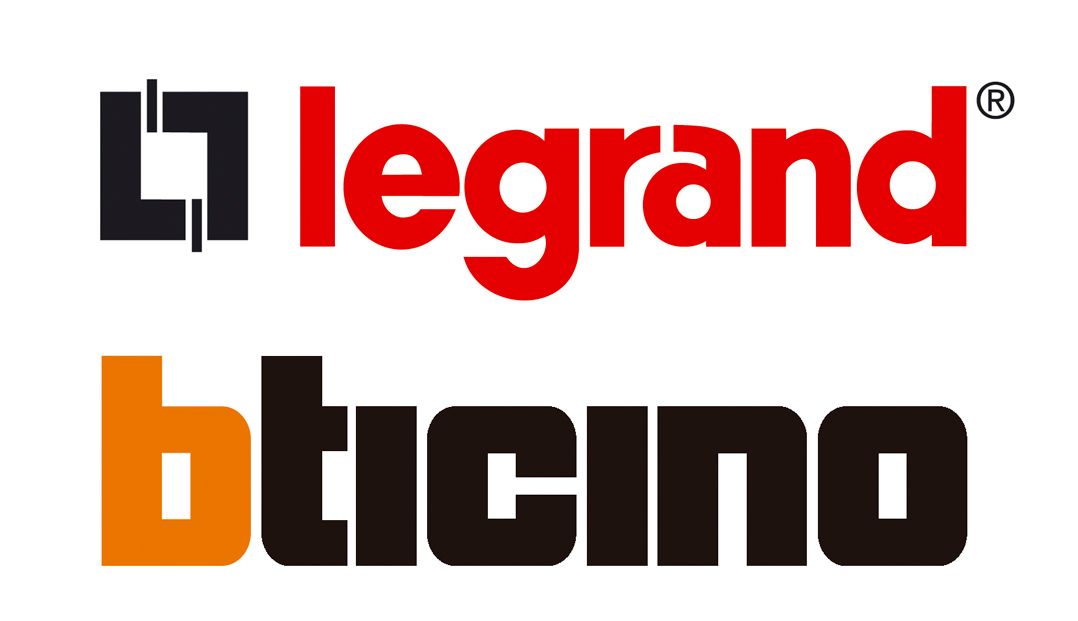 Ein Logo für Legrand und Bticino auf weißem Hintergrund