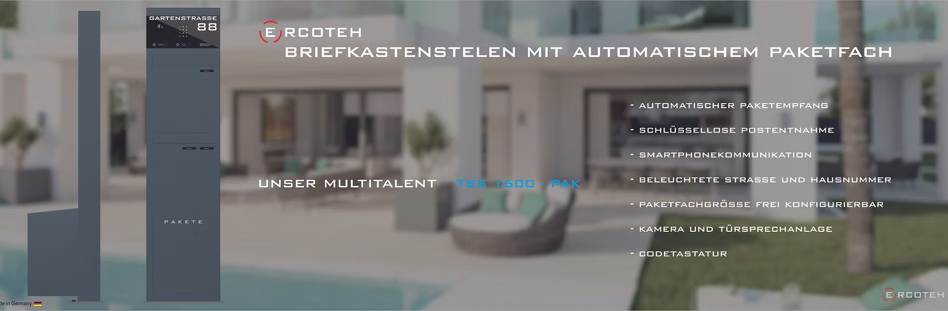 Ein Screenshot einer Website, die ein Haus und einen Pool zeigt.