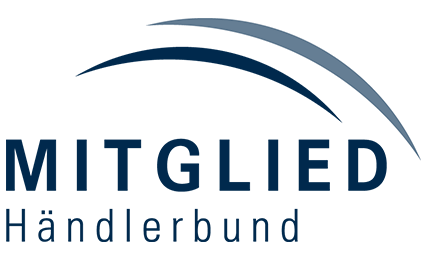 A blue and white logo for mitglied handlerbund