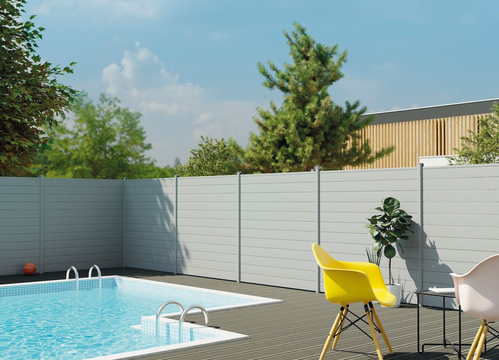 Clôture bois composite gris claire