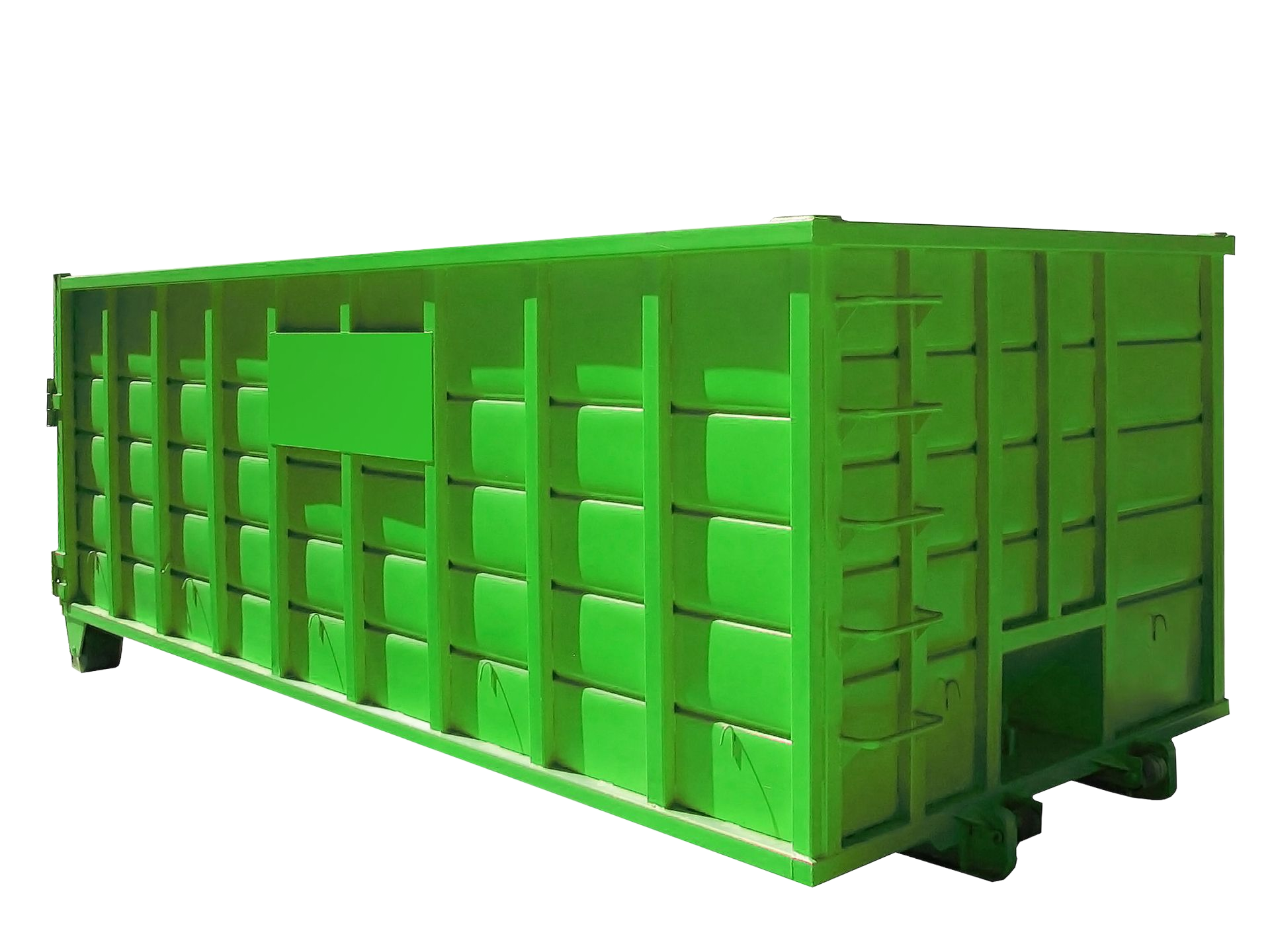 Conteneur à déchets industriel vert.