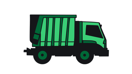 Camion-poubelle vert.