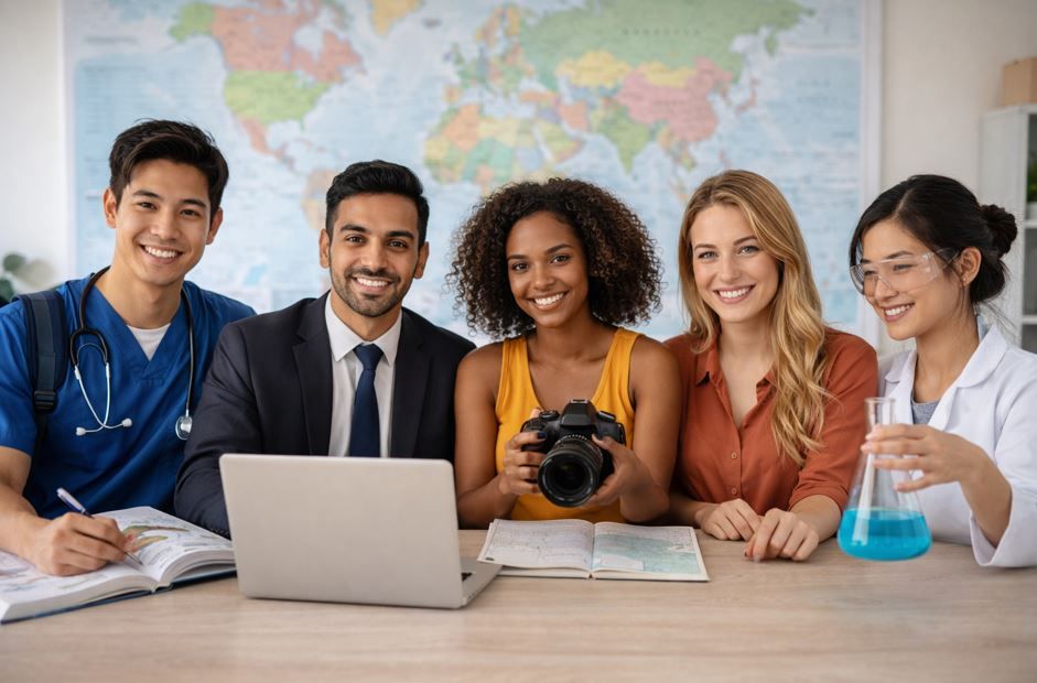 Cinco personas que representan diversas 