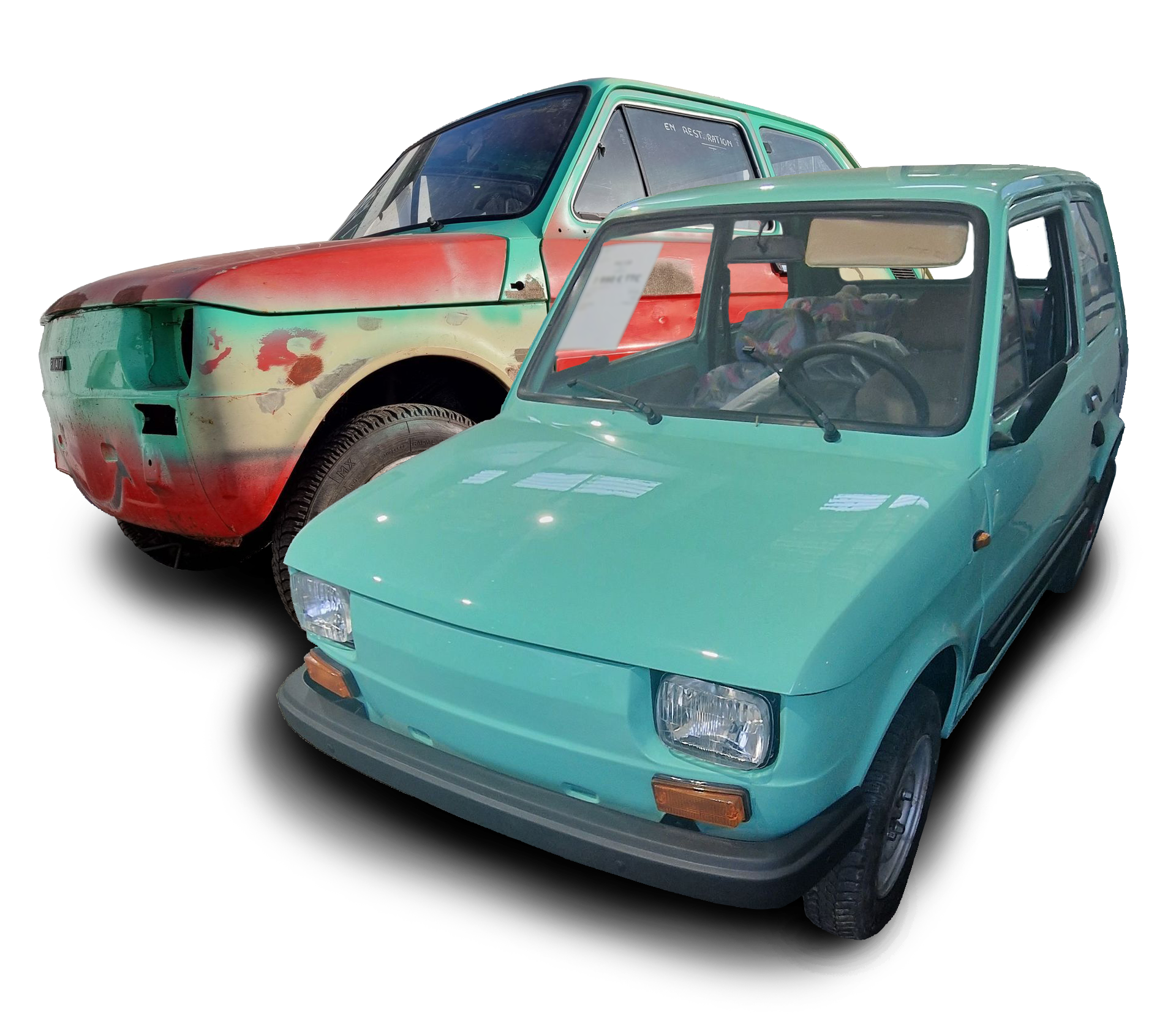 Une voiture de collection avant et après sa restauration