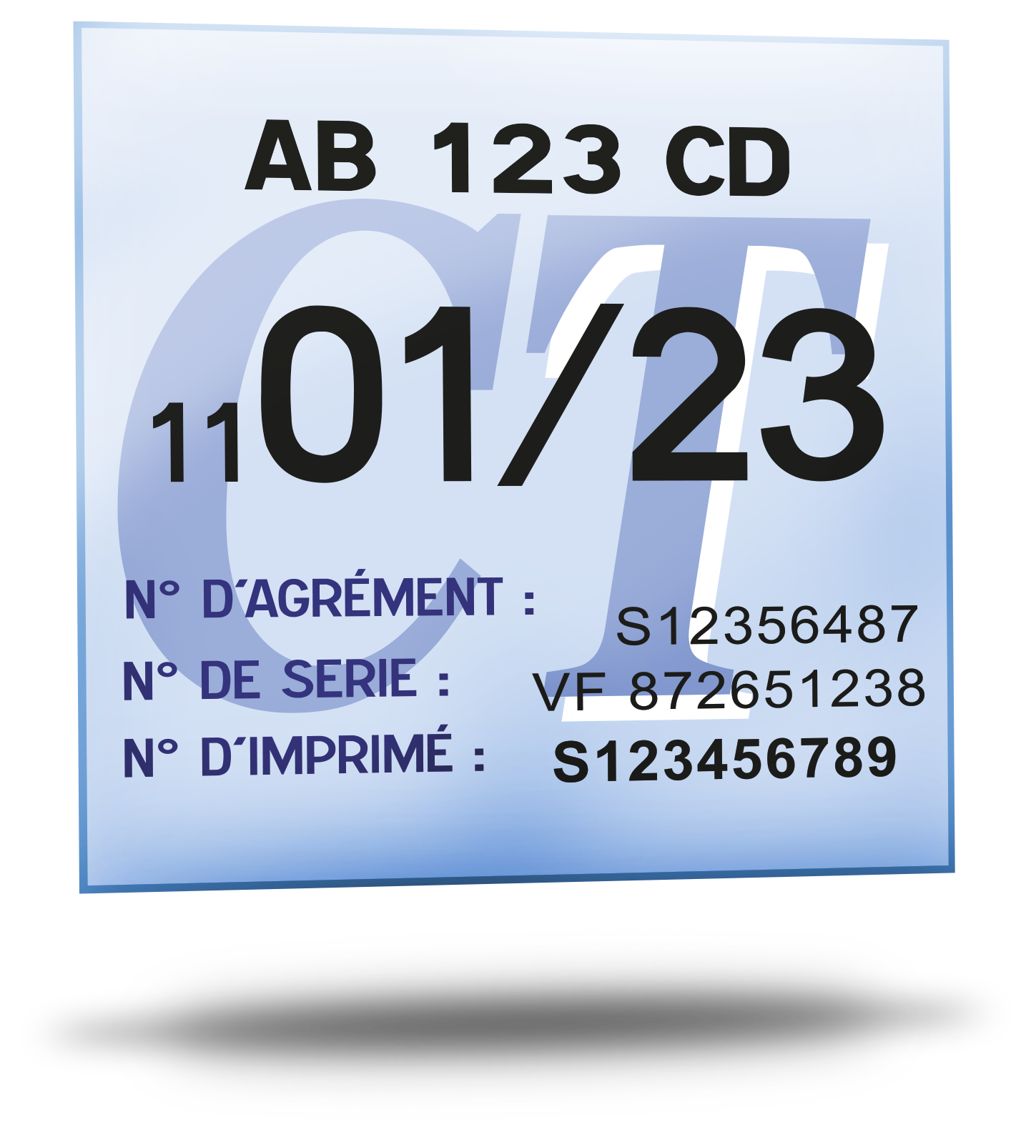 Une vignette bleue de contrôle technique auto