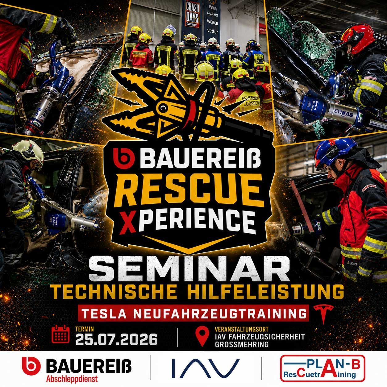 Logo für Bauer Rescue Experience mit Rettungsgerät und Datum 11.-12. Oktober 2025.