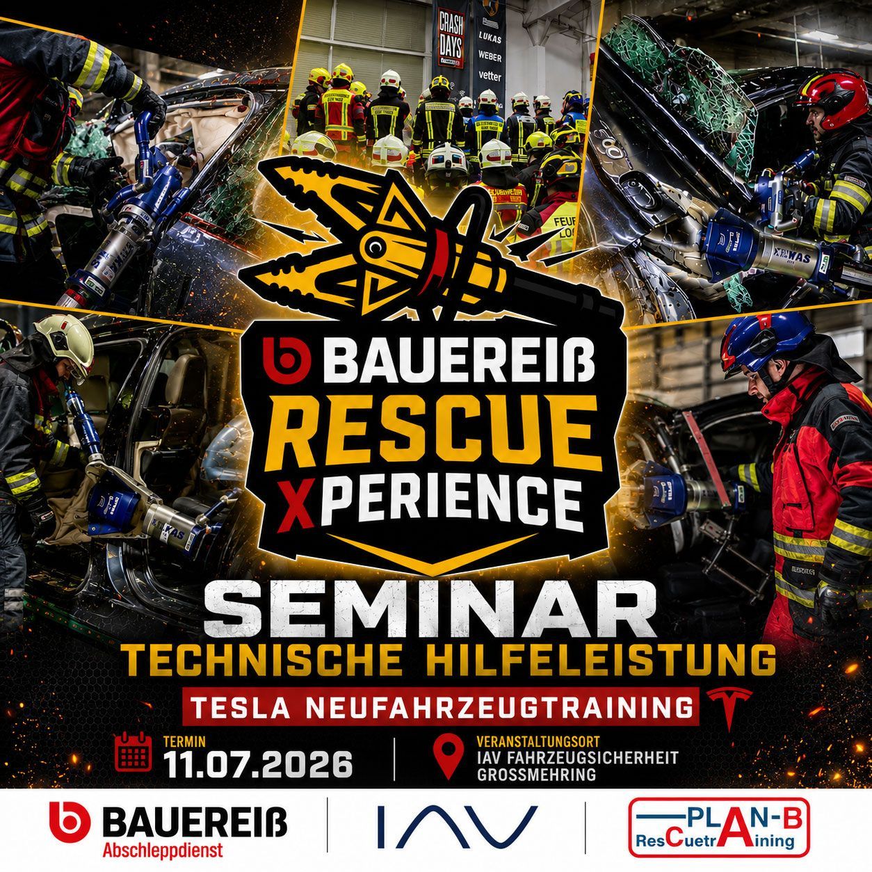 Logo für Bauer Rescue Experience mit Rettungsgerät und Datum 11.-12. Oktober 2025.