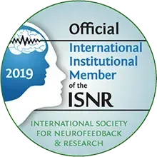 Un logotipo para la sociedad internacional de neurofeedback e investigación.